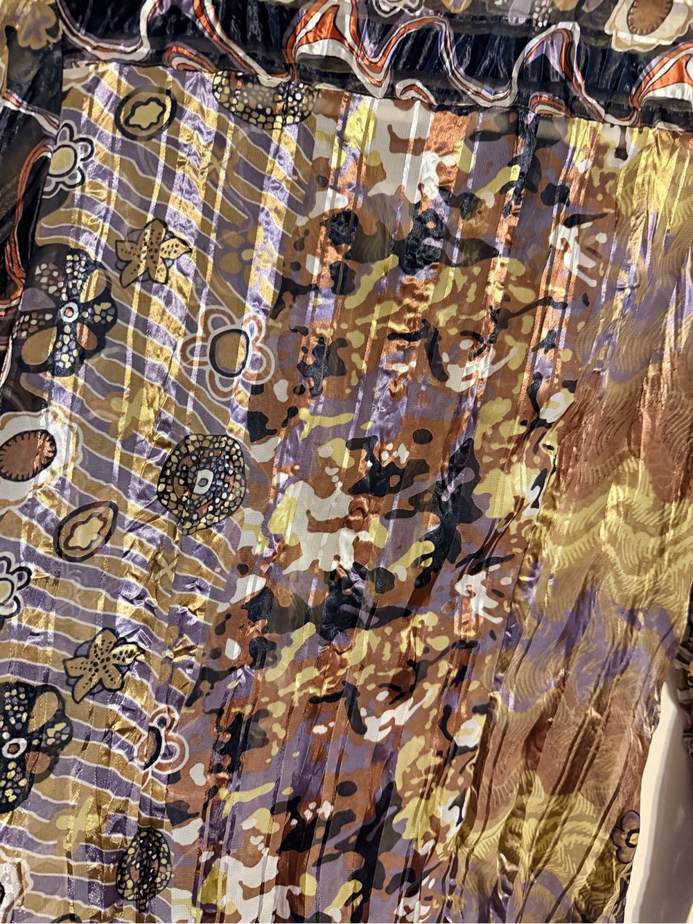 Metallic Abstract Sheer Button Up Blouse Y2K Artsy Euro Chic Top L - Picture 11 of 11